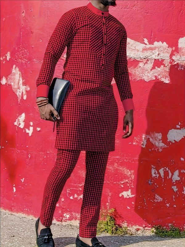 men's casual long sleeved two piece suit mid length top and trousers