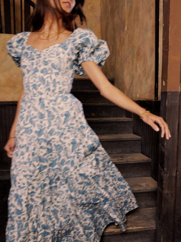 summer puff sleeve waist pleated elegant slim dress perfect for everyday vacation seaside parties