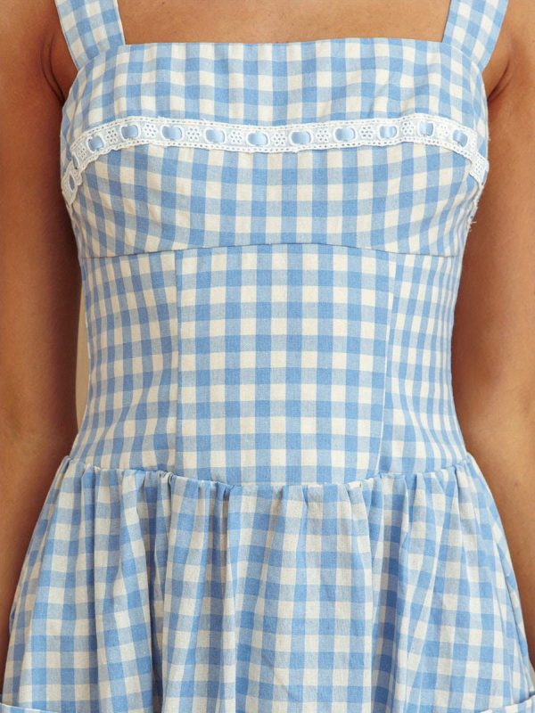 women's summer long cami dress sleeveless open back plaid beach dress with 2 pockets