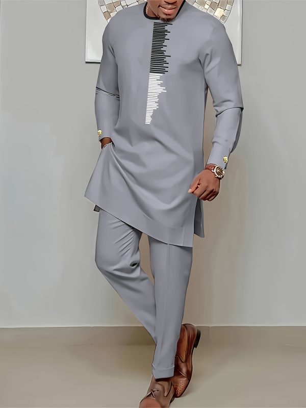men's casual long sleeved two piece suit mid length top and trousers