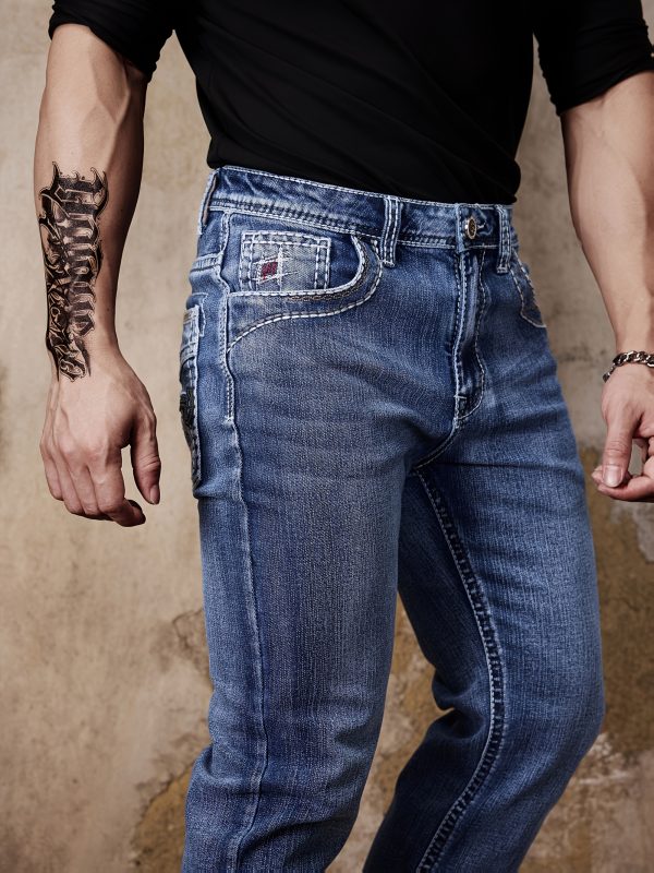 men's thick line original stretch four season denim trousers