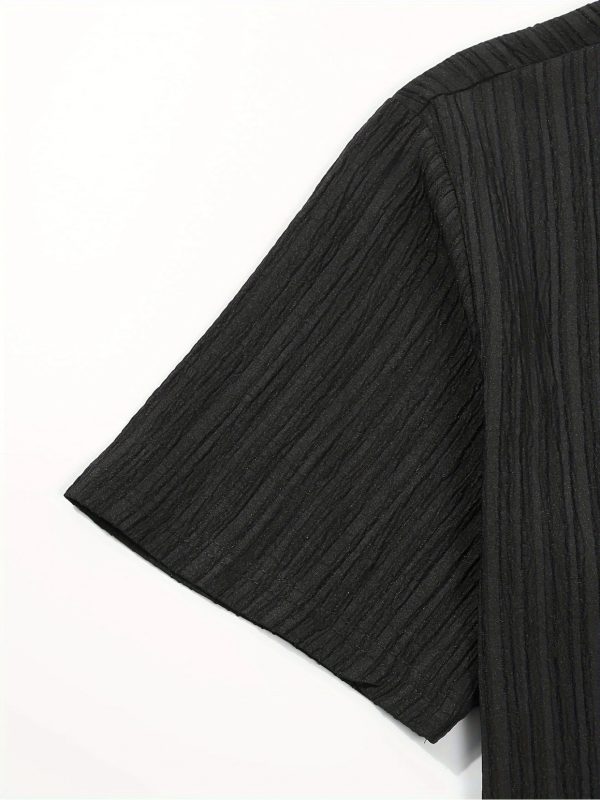 mencasual stripes short sleeve sports suit, button shirt collar and elastic waistband pants, made of polyester textile elastic fiber blend, summertwo piece set, belt detail