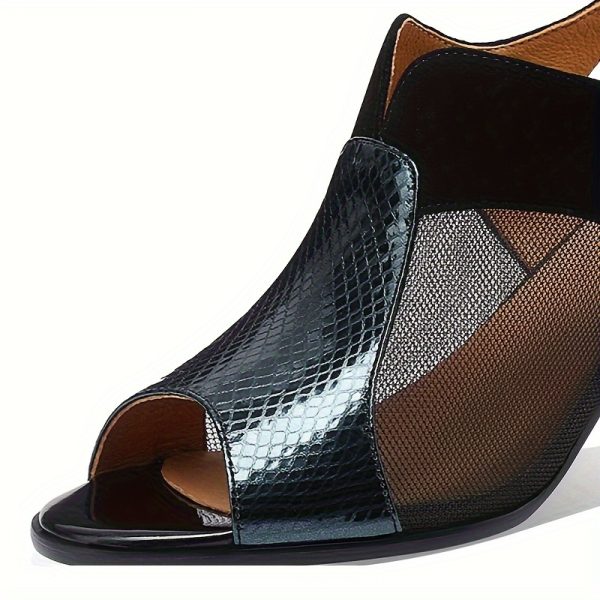 women's elegant breathable mesh high heel sandals thick platform open toe ankle strap with hollow detail, faux cover & non slip rubber sole, wear resistant for office, party, all seasons