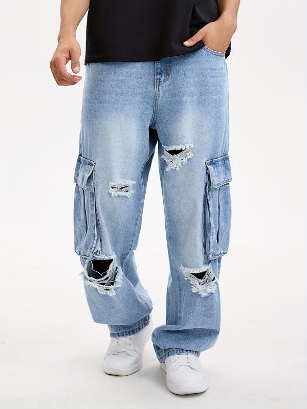 men's y2k vintage streetwear jeans non stretch denim cargo pants with mid rise loose fit, multi pocket utility leg for edgy outfits machine washable all season jeans, urban style, distressed look, sturdy construction, fashion enthusiasts