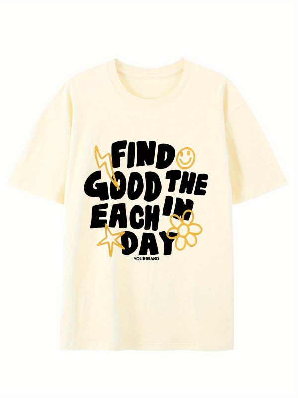 find good in the each day men's high quality thick combed 220g cotton round neck t shirt with trendy pixel style printed short sleeves