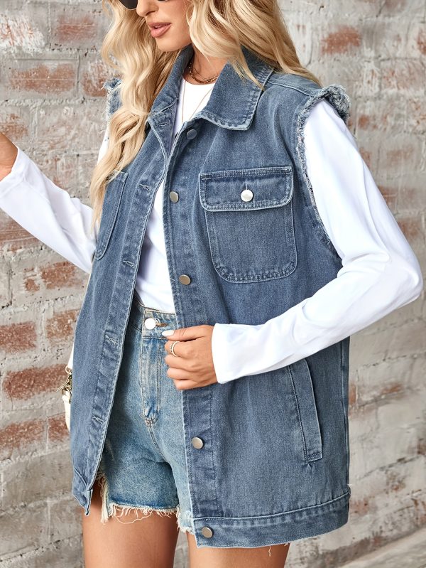 2025 premium women's destroyed denim jacket oversized boyfriend style raw hem coat with fashionable rips, streetwear essential