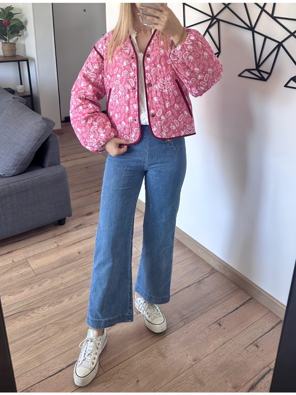 women's short jacket, fashionable versatile jacket, leaf printed jacket, autumn and winter women's clothing