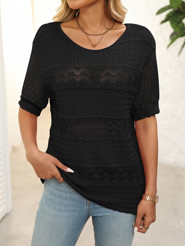 womens summer tops round neck lace short sleeve casual top blouse