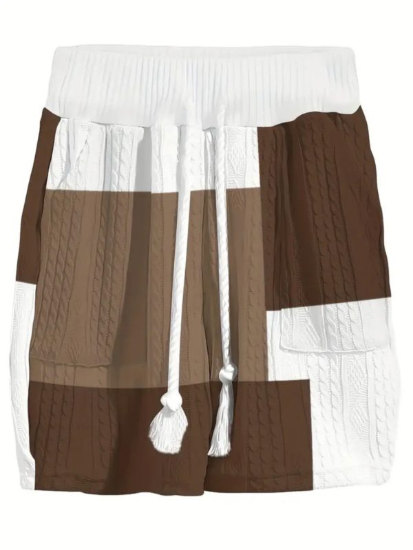 men's brown and white patch knit pullover | textured knit fabric+loose design | perfect for beach vacations, casual gatherings, and sunset walks stay fashionable and comfortable all day long