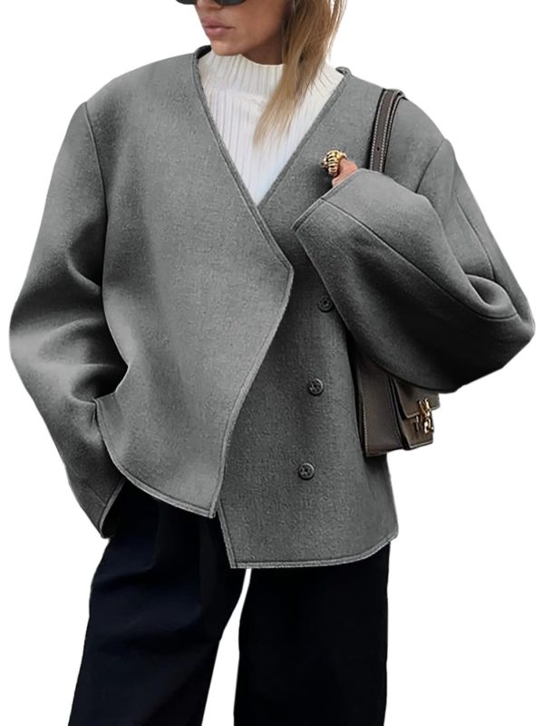 womens cropped jackets fall v neck short pea coats single breasted outerwear winter outfits