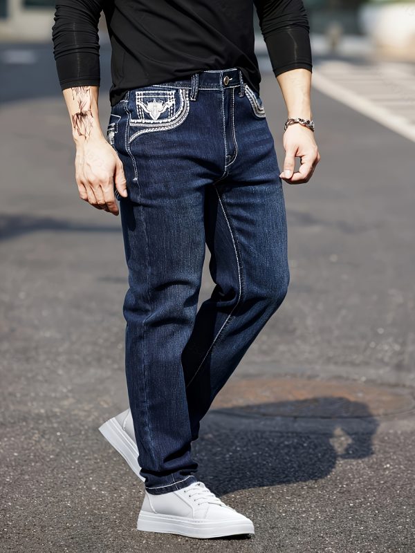 men's classic four season stretch embroidered straight leg jeans