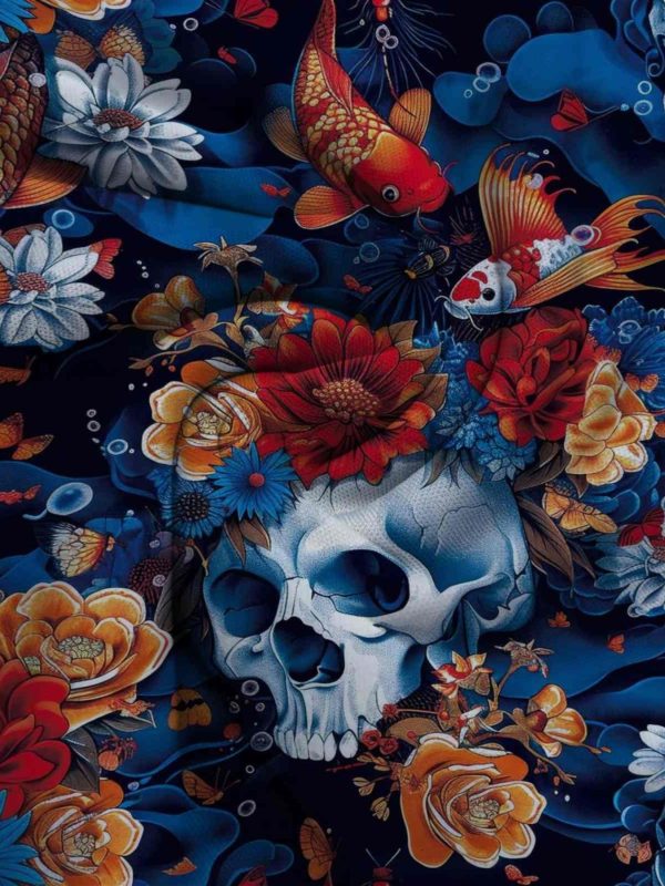 women's gothic floral & skull print streetwear jacket all season breathable mid length coat with stand collar, redu002fblue ethnic harajuku style, machine washable casual outerwear for hip hop fashion & layering (skull & floral pattern)