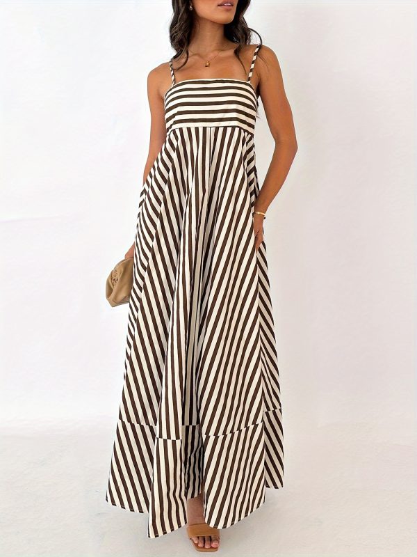 women's long cami dress stripeu002fdot print spaghetti strap backless a line flowy dress