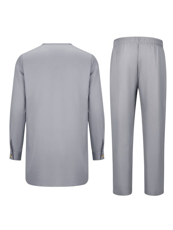 men's casual long sleeved two piece suit mid length top and trousers