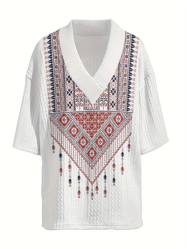men's fashion casual v neck jacquard set fashionable ethnic elements create a casual fashion look and interpret the style of leisure and vacation