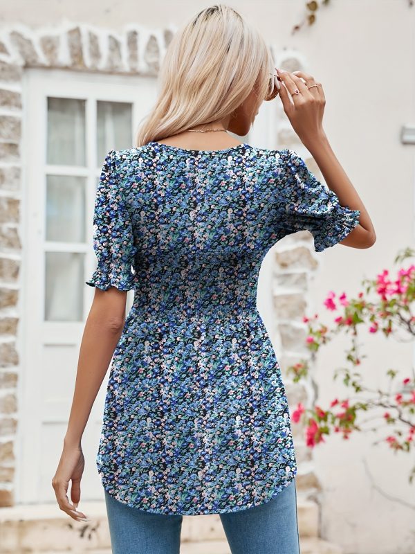 women's tunics square neck puff short sleeve smocked top ladies peplum blouse tee shirts 2024 spring summer s xl