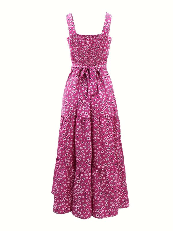 women's floral print maxi dress with adjustable drawstring waist square neck a line lightweight breathable fabric for springu002fsummer vacation & casual outfits, cute summer dresses, summer fashion, flowy material