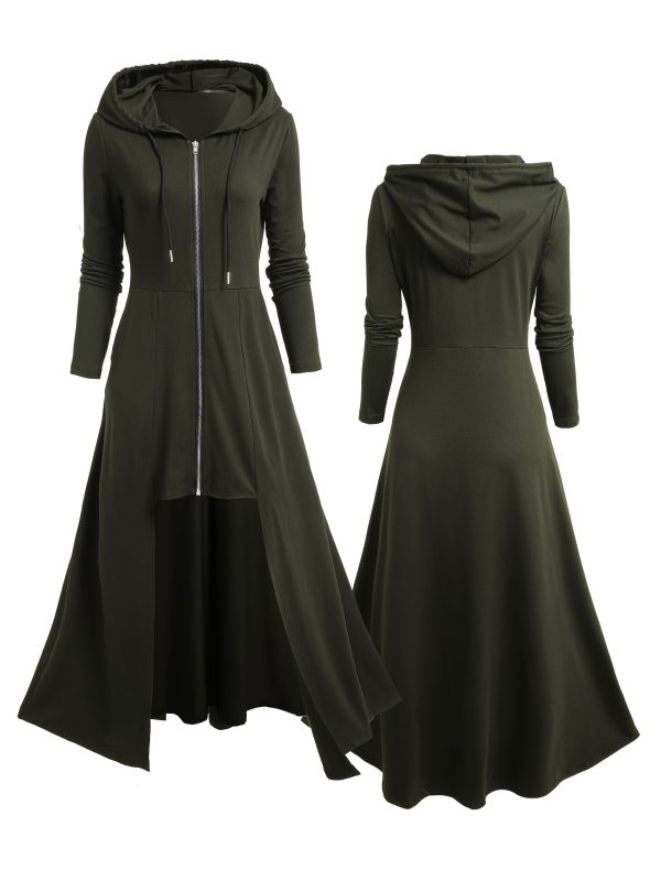 women's gothic hooded zip up jacket long formal coat with full zip closure, elegant gothic outerwear for halloween, cosplay, everyday easy care hand washable women's clothing, goth accessories