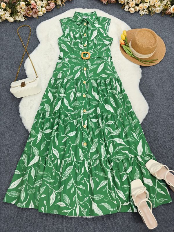 women's casual sleeveless a line dress with button front waist & belted waist navy blue floral print, lightweight summer vacation dress for beach, pool, or casual outings, beach dresses, poolside attire, nontransparent fabric