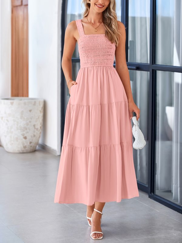 women's strapless cute sleeveless dress with lace edge a line long tassel dress beach sun dress