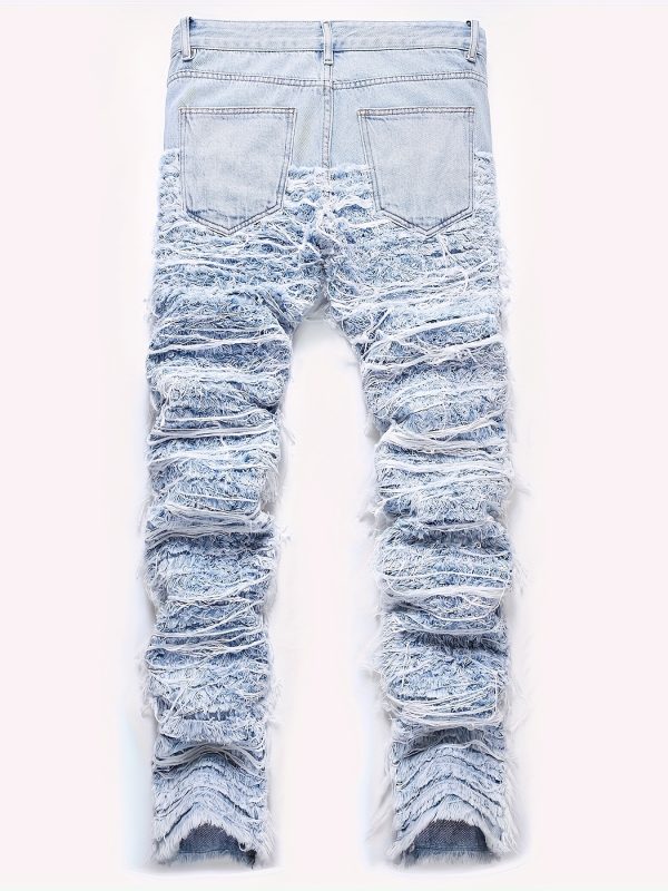 men's ripped slim distressed destroyed straight denim pants streetwear clothes