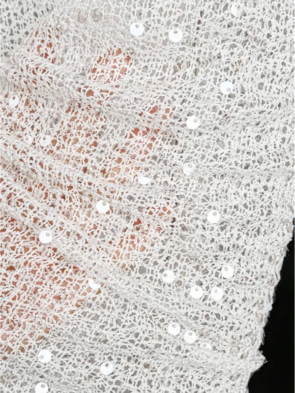 women's elegant & white lace up sequin bell sleeve jumper stretchy party top with round neck & bow tie collar, all season glamorous blouse for music festivals, night out, casual to formal events machine washable polyesteru002felastane blend