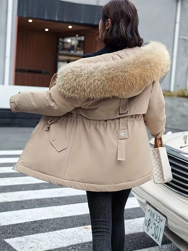 23208 women's casual faux fur lined coat with plush faux fur hood & cuffs machine washable all season outerwear, solid color design for casual attire