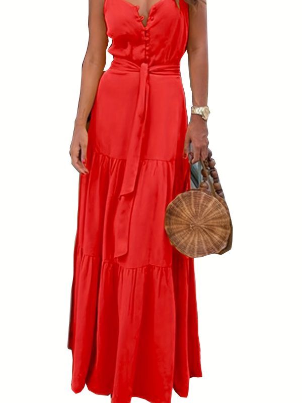 casual chic sleeveless floral dress stunning v neck, elastic waistband for a snug fit, delicate ruffle details, and stylish large blooms for a perfect summer ensemble