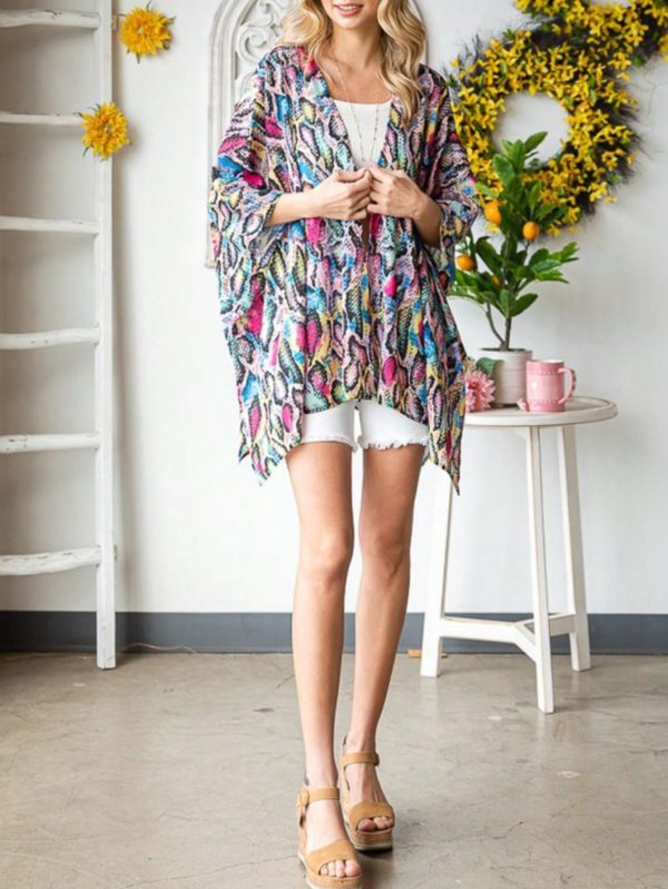 womens casual beach cover up chic multicolor snake print loose flowing kimono cardigan open front batwing sleeve asymmetric hem lightweight breezy summer vacation resort wear swimsuit coverup