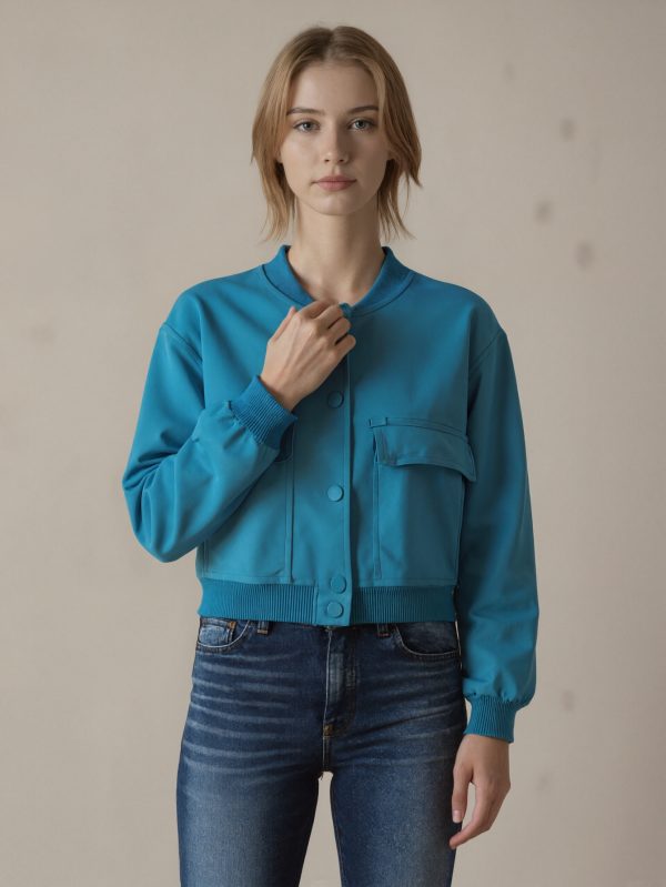 1pc spring and autumn european and american stand collar large pocket unisex style women's