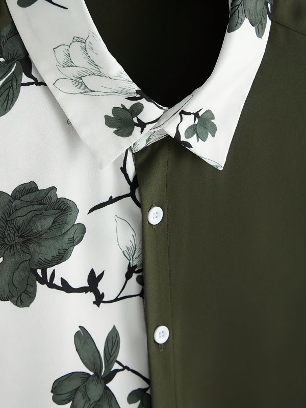 men's casual sports suit, men's printed patchwork shirt, shorts for outdoor wear in summer