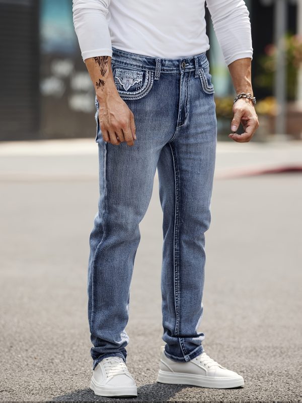 men's classic four season stretch embroidered straight leg jeans