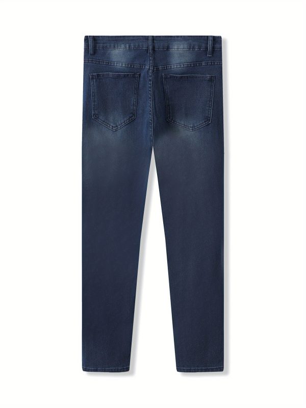 men's skinny high waisted stretch denim jeans lightweight ripped distressed blue washed pants with white torn details, all season casual streetwear trousers for men, machine washable slim fit jeans