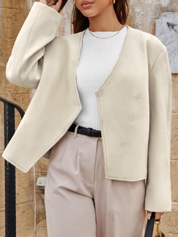 womens cropped jackets fall v neck short pea coats single breasted outerwear winter outfits