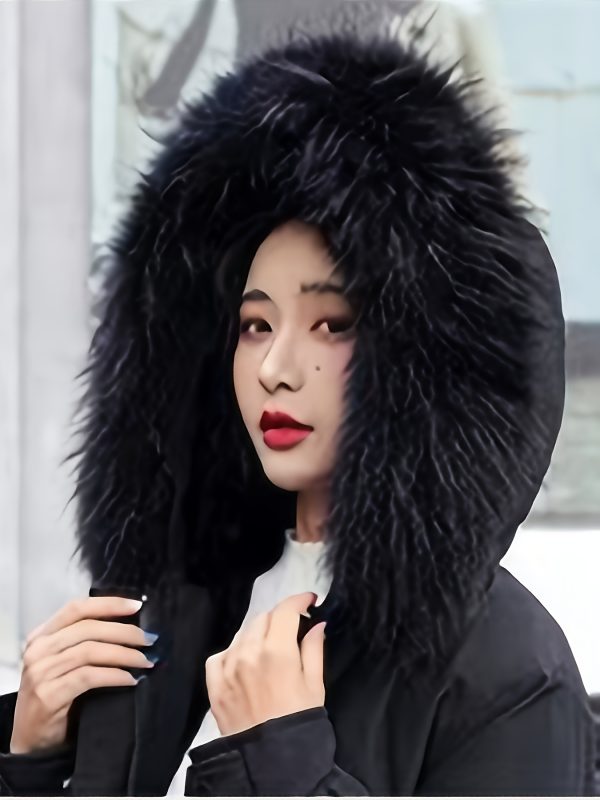 23208 women's casual faux fur lined coat with plush faux fur hood & cuffs machine washable all season outerwear, solid color design for casual attire