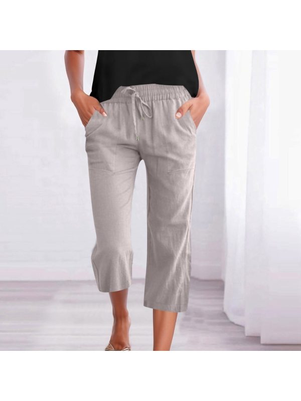 women's casual 3u002f4 length track pants jumpsuit elastic waist with drawstring, side pockets, solid color, all season comfort for lounge & casual attire, casual wear jumpsuit | drawstring waist jumpsuit | smooth texture