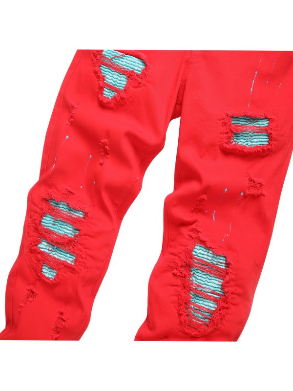 men's sunny red slim fit jeans green embossed wave lining men's ripped skinny jeans fashionu002fbusiness negotiationu002fholiday partyu002foutdoor travel straight comfortable waisted pants easy to match with tops