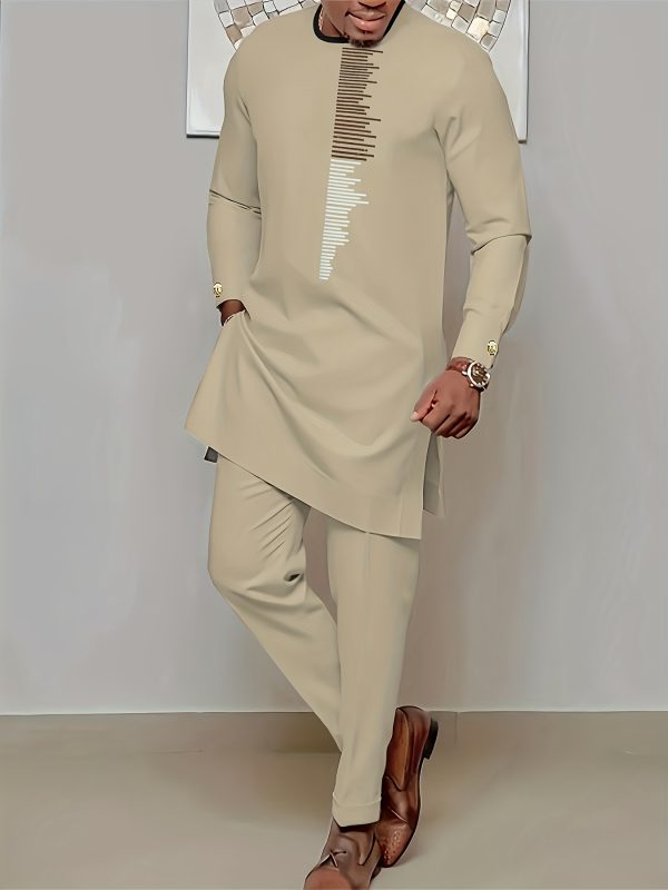 men's casual long sleeved two piece suit mid length top and trousers