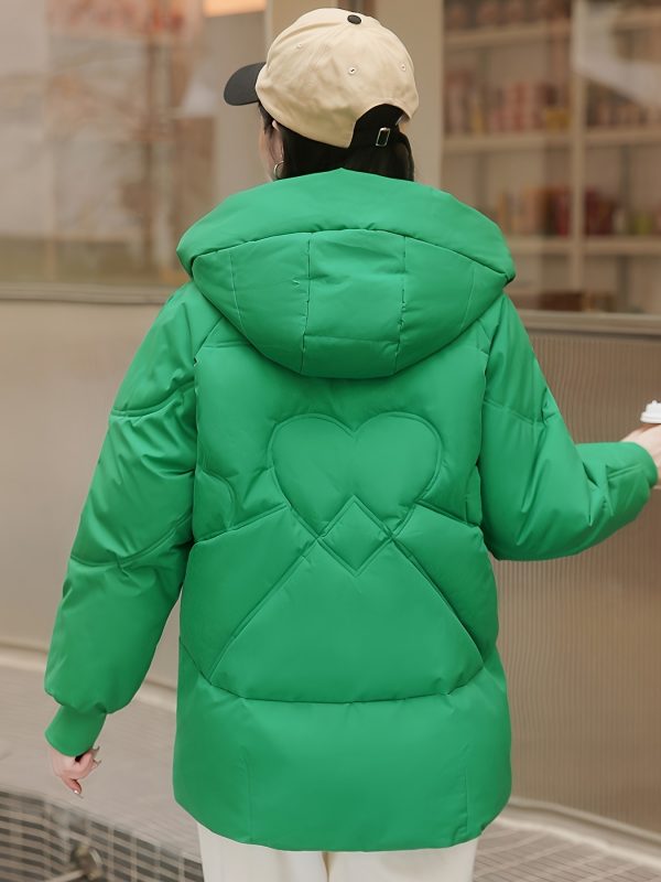 solid color zip up padded jacket coat, casual long sleeve warm hooded outerwear for winter, women's clothing