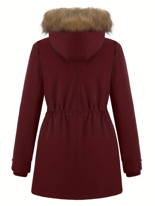 women's hooded winter parka coat with removable faux fur trim, windproof puffer jacket, hip length with multiple pockets, cozy insulated for outdoor and everyday use, multi function pockets