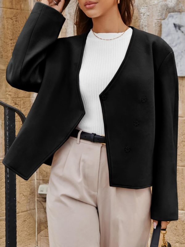 womens cropped jackets fall v neck short pea coats single breasted outerwear winter outfits