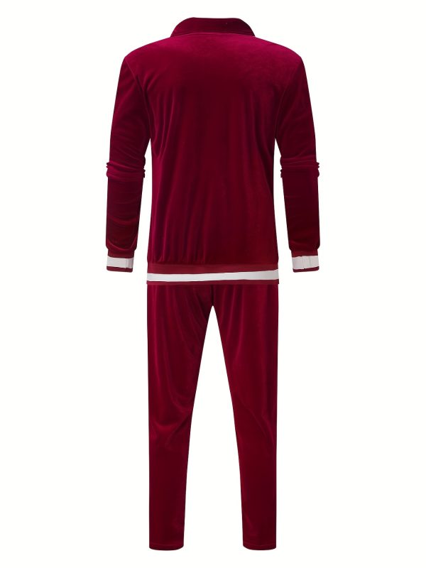 men's velour tracksuit sweatsuit set jogging suits full zip casual jackets pants 2pcs outfit athletic workout