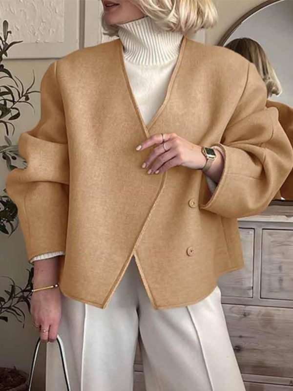 womens cropped jackets fall v neck short pea coats single breasted outerwear winter outfits