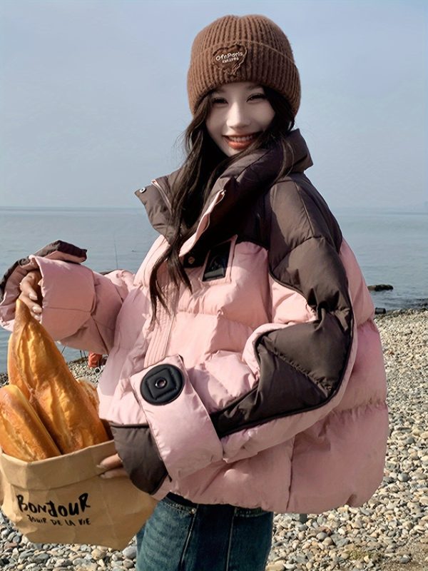 women's outerwear jacket brown & pink two tone, non stretch polyester coat for fallu002fwinter, machine washable cold weather jacket for everyday & formal outfits, fall fashion, trendy fashion, structured fit, fashionable coat, casual chic