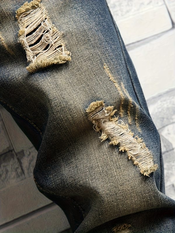 men's springu002fsummer american retro loose ripped versatile fashion straight leg small leg jeans