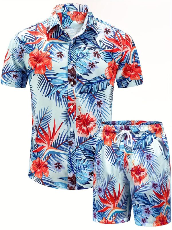 men's hawaiian shirts and shorts set 2pcs button short sleeve beach vacation outfits