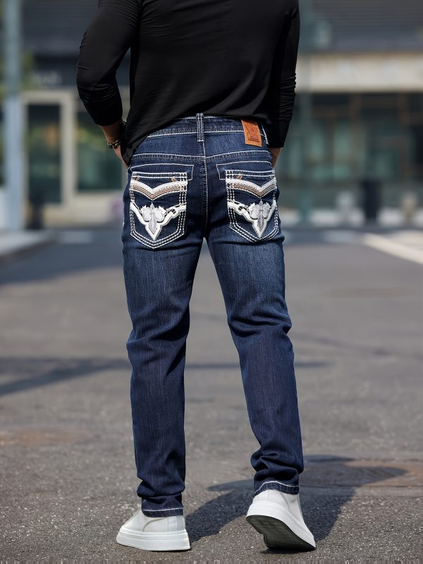 men's classic four season stretch embroidered straight leg jeans