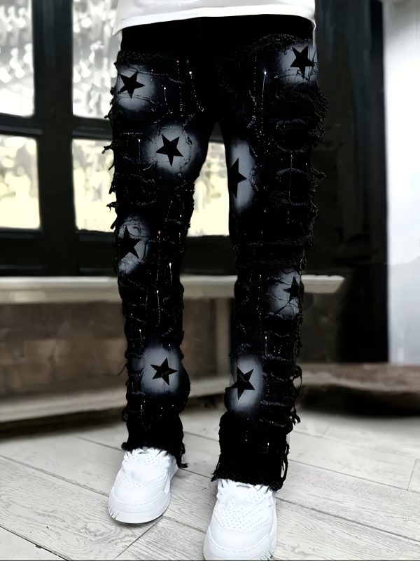 men's fashion creative fringe painted street style jeans