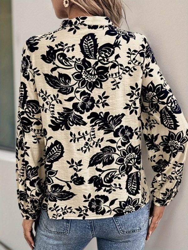 women's elegant floral print blouse with v neck and ruffled sleeves casual chic top for all seasons, casual chic wear | floral print blouse | ruffled sleeves, ladies blouses