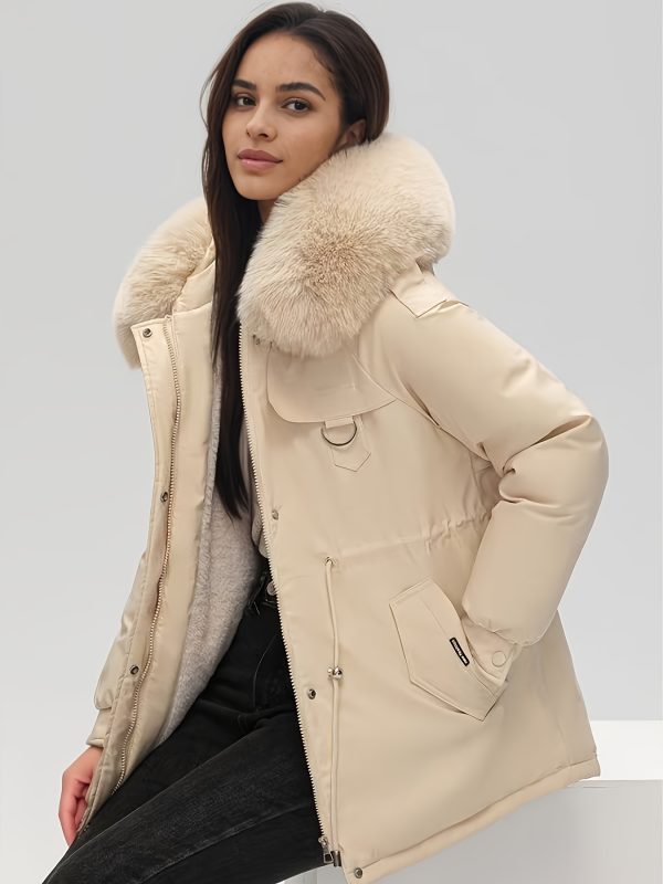 women's beige faux fur zip up coat long winter coat with pockets, solid color, fallu002fwinter style, cozy outerwear for cold weather, cozy winter wear | zipup coat | durable outerwear